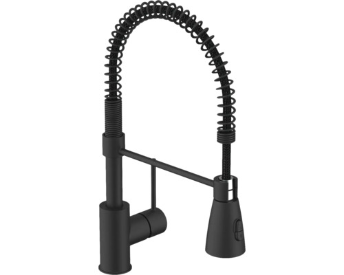 Svart köksblandare med spiralfjäderhals