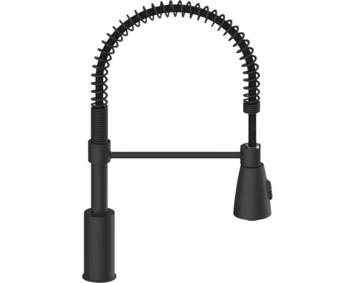 Svart köksblandare med spiralfjäder