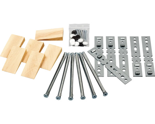 Monteringssats ARON för PVC-fönster Monteringsmaterialsats med pluggar, skruvar, täcklock, träkilar och metallvinklar