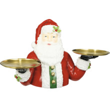 Dekorativ jultomte med två gyllene brickor