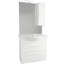 Vitt tvättställsskåp med spegel och hängande skåp för badrummet