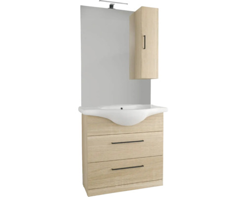 Badrumsmöbelpaket FORM&STYLE Lanai ek strukturerad 87x190cm 5-delar Tvättställ med spegel, handfat och underskåp