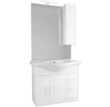 Tvättställ med spegel, spegelskåp och underskåp för badrummet