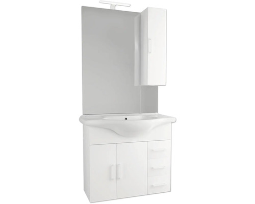 Tvättställ med spegel, spegelskåp och underskåp för badrummet