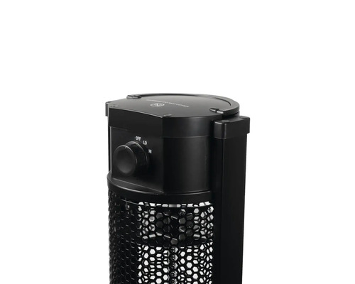 Detaljvy av en värmare med kontrollpanel och galler