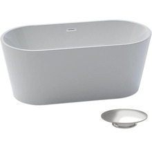 Fristående badkar med överfyllnadsskydd och avloppsgarnityr