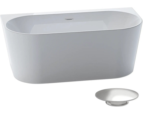 Fristående badkar med överfyllnadsskydd och avloppsarmatur