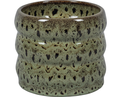 Blomkruka PASSION FOR POTTERY stengods Ø15x13cm grön Keramisk blomkruka med spräckligt mönster