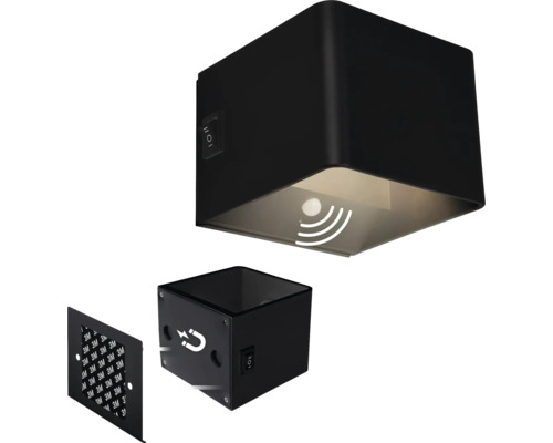 Svart magnetisk LED-lampa med strömbrytare och monteringsmaterial