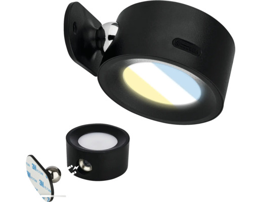 Väggspotlight BRILONER Tari 160lm uppladdningsbar självhäftande/magnetisk Svart LED-lampa med flexibelt fäste för väggmontering