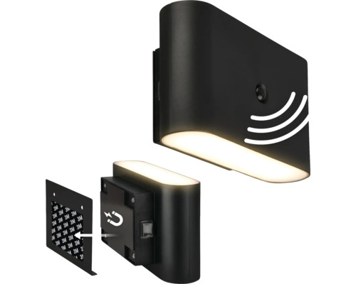 Svart vägglampa med rörelsesensor och magnetfäste