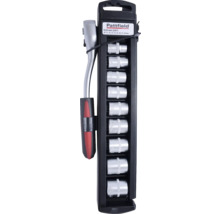 Pattfield hylsnyckelsats 9,53 mm med spärrhandtag och hylsnycklar i olika storlekar.