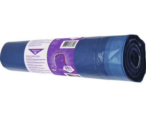 Rulle med blå sopsäckar med dragsko, 10 stycken, 120 liter