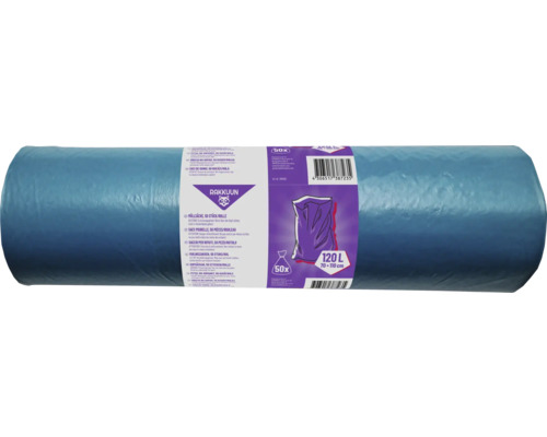 Sopsäck RAKKUUN LDPE blå 120L 50st Rulle sopsäckar med 50 stycken, 120 liters kapacitet