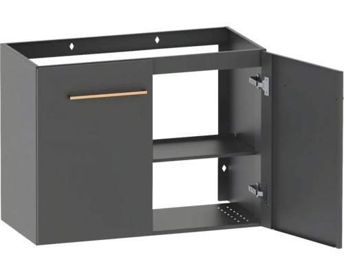 Tvättställsunderskåp POLARIA Stila 800 soft-close antracit pulvermålat stål 80x60 cm 8847131 Tvättställsskåp med två dörrar och två hyllor