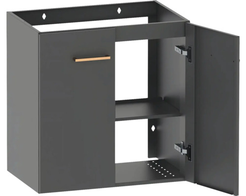 Tvättställsunderskåp POLARIA Stila 550 soft-close antracit pulvermålat stål 55x60 cm 8847129 Tvättställsskåp med två dörrar och två hyllor