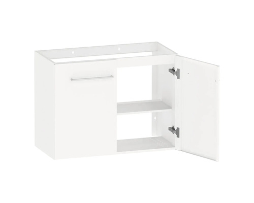 Vitt tvättställsskåp med två hyllor och en dörr