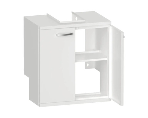 Tvättställsskåp i vitt med en dörr och hyllor