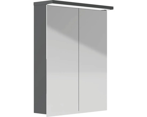 Spegelskåp med belysning POLARIA Klara 550 Höger JFB antracitgrå pulvermålat stål 55x70cm eluttag dubbelt LED IP44 8948968 Spegelskåp med två dörrar och belysning