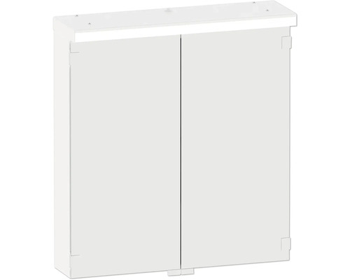 Spegelskåp med belysning POLARIA Nora 600 vit pulvermålat stål 62x70cm eluttag dubbelt LED IP44 8946375 Vitt spegelskåp med två dörrar