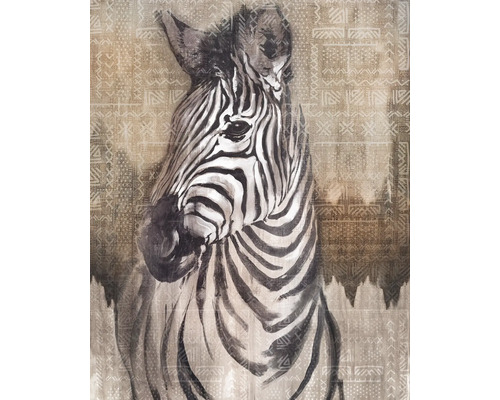 Målning av en zebra mot en mönstrad bakgrund