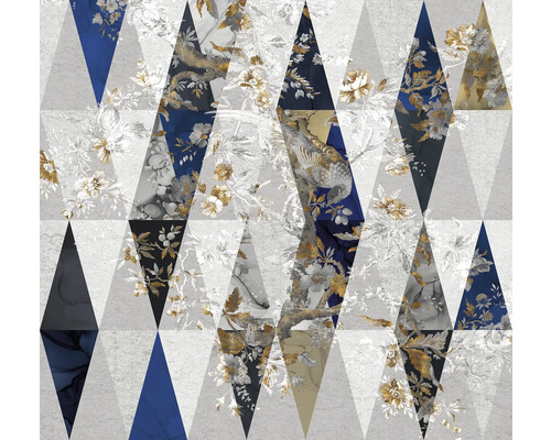 Geometriskt tapetmönster med blom- och fågelmotiv