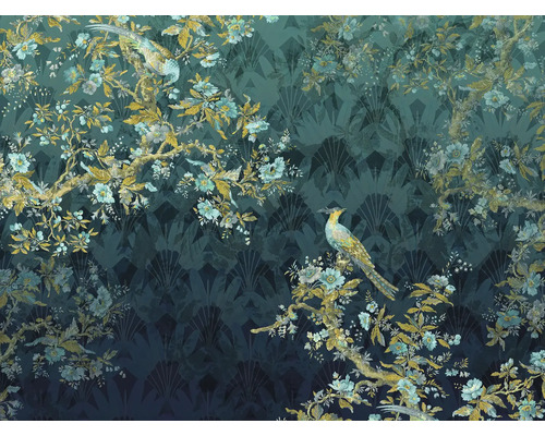 Tapet med blommönster och fågelmotiv