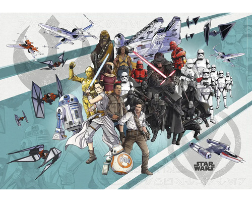 Illustration av Star Wars karaktärer och rymdskepp