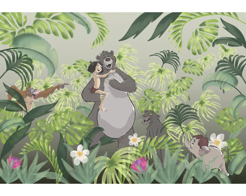 Djungelboken illustration med Mowgli, Baloo, Bagheera, Hathi och Kung Louie