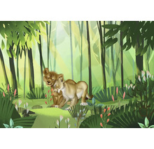 Illustration av en lejonfamilj i skogen