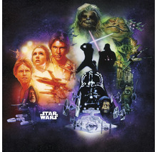 Star Wars collage med olika karaktärer och rymdskepp