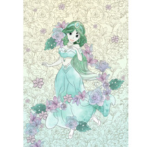 Illustration av en kvinnlig figur med blommönster i bakgrunden.