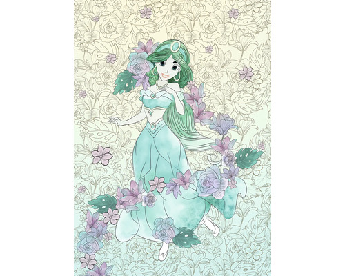 Illustration av en kvinnlig figur med blommönster i bakgrunden.