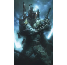 Målning av Boba Fett med hjälm och vapen