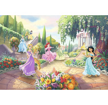 Illustration av Disneyprinsessor i en trädgård