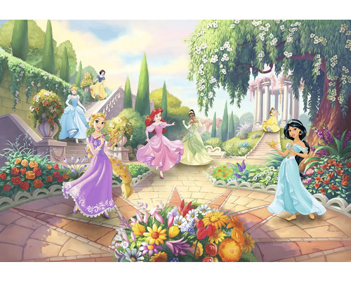 Illustration av Disneyprinsessor i en trädgård