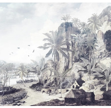 Fototapet med tropiskt landskap, klippor, palmer och kustlinje