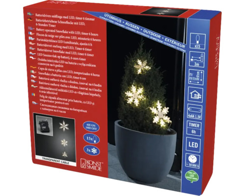 Batteridriven ljusslinga med snöflingor och LED-belysning, 15 stycken för utomhusbruk