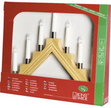 Dekorativ ljusram med sju lampor i produktförpackning.