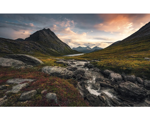 Berglandskap med klippor och bäck