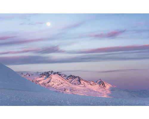 Snöigt bergslandskap under en måne