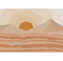 Illustration av ett ökenlandskap med sol och berg
