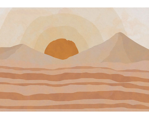 Illustration av ett ökenlandskap med sol och berg