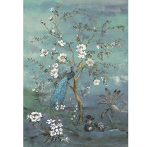Dekorativ väggmålning med påfågel och blommotiv