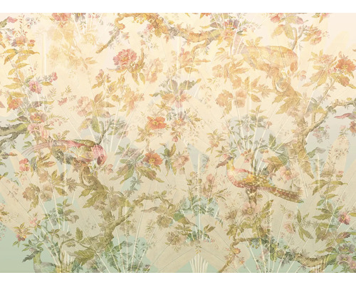 Tapet med blommönster och fågelmotiv