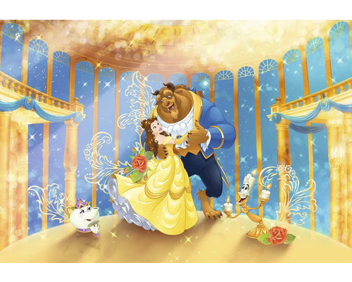 Illustration av Skönheten och odjuret som dansar i balsalen