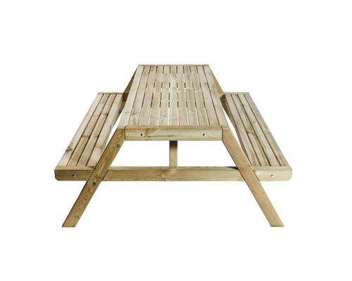 Trä picknickbord med bänkar
