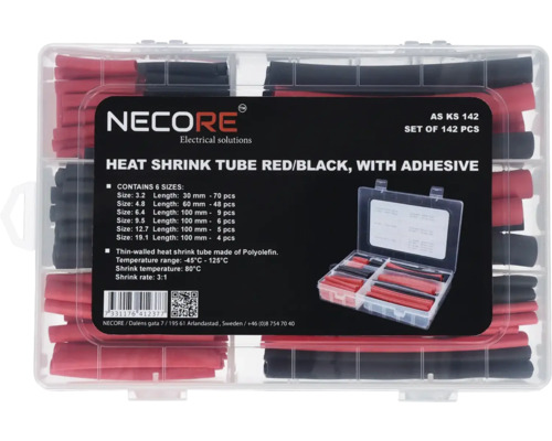 Krympslang NEMIQ sorterat paket med lim röd/svart 3:1 Krympslang set röd och svart, 142 delar