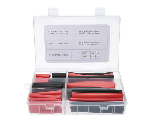 Sortiment krympslangar i transparent låda