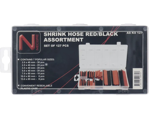 Krympslang NEMIQ röd/svart 2:1 127st Sortiment krympslang röd och svart, 127 delar